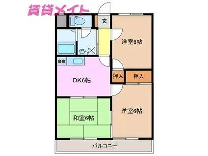 ヴィラスズカ(3DK/1階)の間取り写真