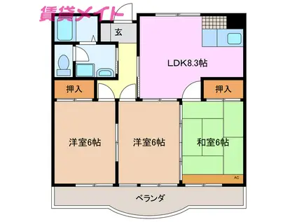 ユーレジデンス・サンスター(3DK/4階)の間取り写真