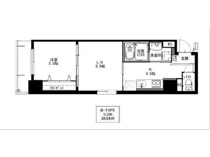 カトルセゾン金山(1DK/8階)の間取り写真