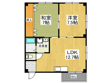 コーポサンライフ(2LDK/3階)の間取り写真