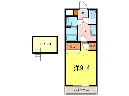 グリーンコートII(1K/2階)の間取り写真