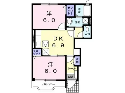 モンテ・パレス(2DK/1階)の間取り写真