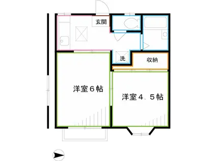 プレイトンハウス(2DK/1階)の間取り写真