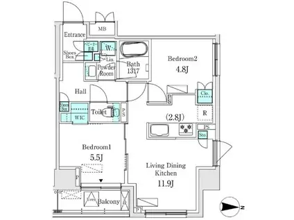 ASMACI MAISON両国I アスマチメゾン両国I(2LDK/2階)の間取り写真