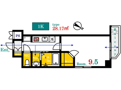 ウイング宝町フォース(1K/2階)の間取り写真