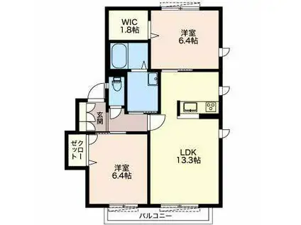 オリーブ B棟(2LDK/1階)の間取り写真