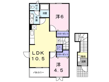 ソレイユI(2LDK/2階)の間取り写真