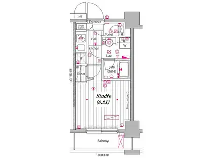 グランドガーラ白金高輪(1K/2階)の間取り写真