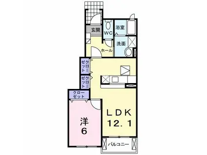 ハイキャッスルIII(1LDK/1階)の間取り写真