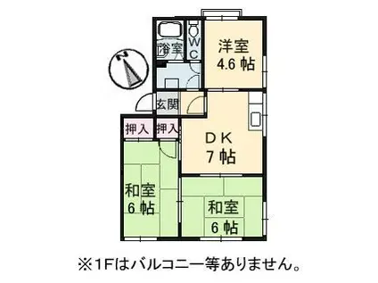 太華ハイツC(3DK/1階)の間取り写真