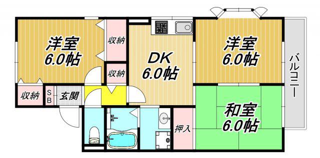 ファミール池ノ上(3DK/2階)の間取り写真