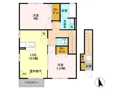 ローズコート宮の内B棟(2LDK/2階)の間取り写真