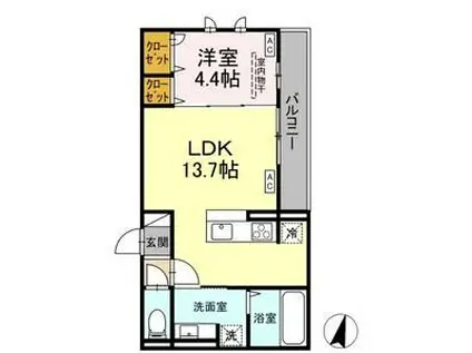 TELESCOPIO(1LDK/2階)の間取り写真