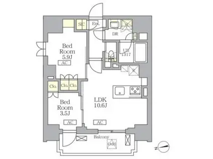 THE LIONS FORSIA文京湯島(2LDK/12階)の間取り写真