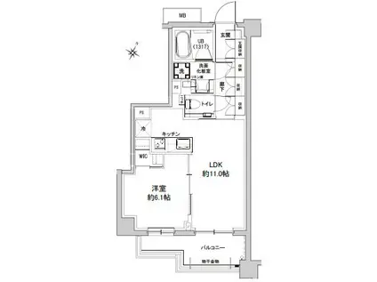 アトラスシティ千歳烏山グランスイート杜ノ棟(1LDK/4階)の間取り写真