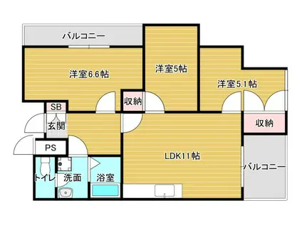 ガーデンハイム狭山A棟(3LDK/3階)の間取り写真