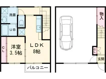 ギャラン中間ガレージC棟(1LDK/1階)の間取り写真