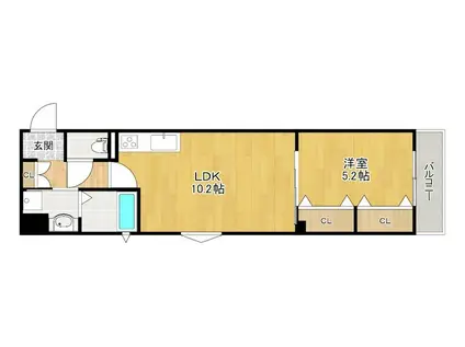 クリエオーレ倉治(1LDK/2階)の間取り写真