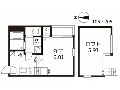ハーモニーテラス志賀町IV(1K/1階)の間取り写真