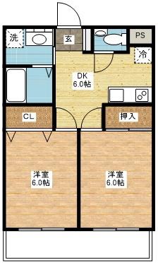 ボヌールF(2DK/2階)の間取り写真