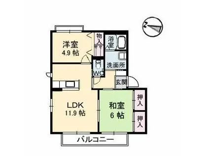 ヴェルデホンダ参番館(2LDK/1階)の間取り写真