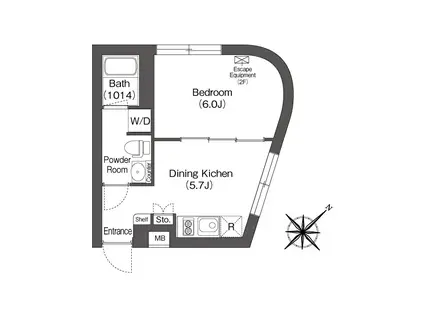 エスタート大井町フォレスト(1DK/1階)の間取り写真