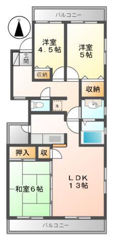 若宮フラット(3LDK/2階)の間取り写真