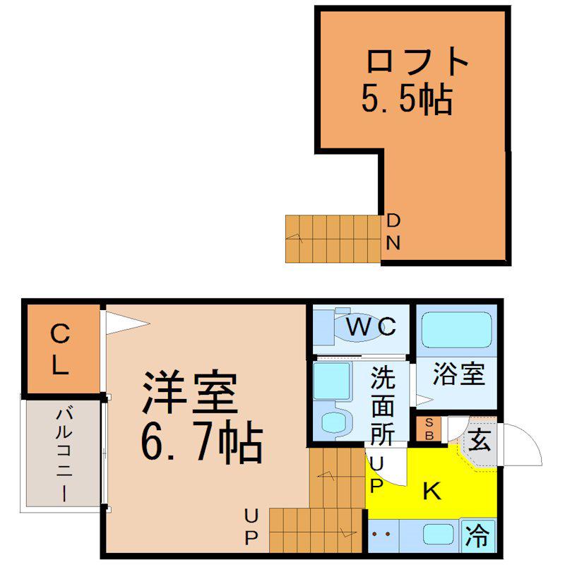 ハーモニーテラス西野町(1K/1階)の間取り写真