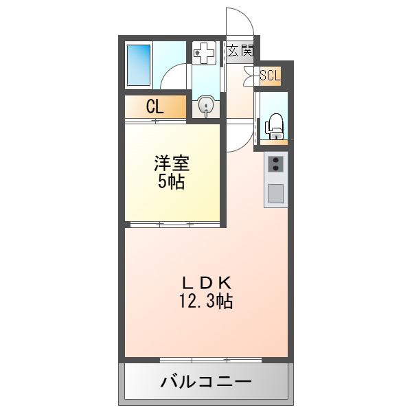 プレジオ三国EURO(1LDK/9階)の間取り写真