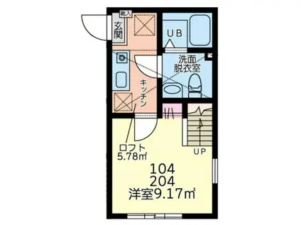 デンプシーヒル(1K/2階)の間取り写真