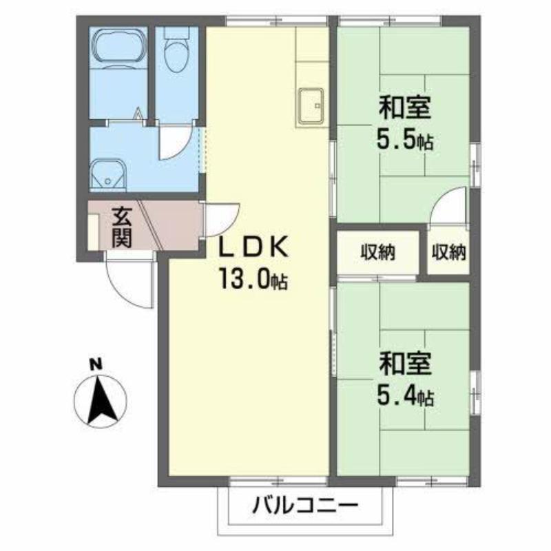 グリーンヒルズ鶴ヶ丘A(2LDK/2階)の間取り写真