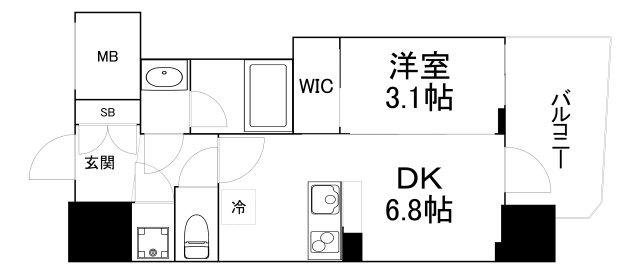 コンフォリア・リヴ大阪本町(1DK/6階)の間取り写真