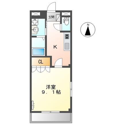エルヴェ東小向I(1K/1階)の間取り写真