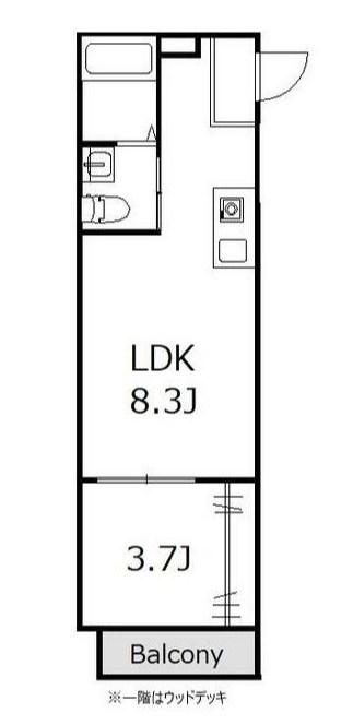 ひなたと春風のラテ(1LDK/2階)の間取り写真