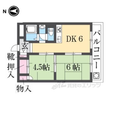 桃山グランドハイツ(2DK/6階)の間取り写真