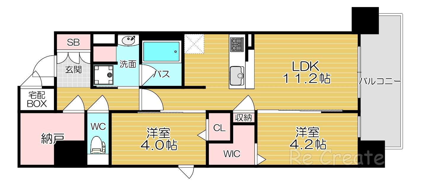 セイワパレス本町東(2SLDK/14階)の間取り写真