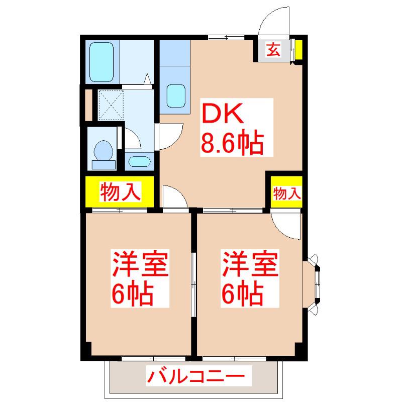 ハッピーハイム(2DK/1階)の間取り写真