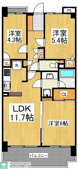 グリーンコーポ鶴川(3LDK/6階)の間取り写真
