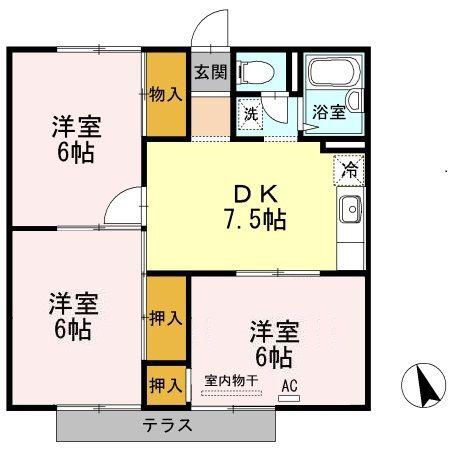 アネックスハゴロモ ガーデン(3DK/1階)の間取り写真