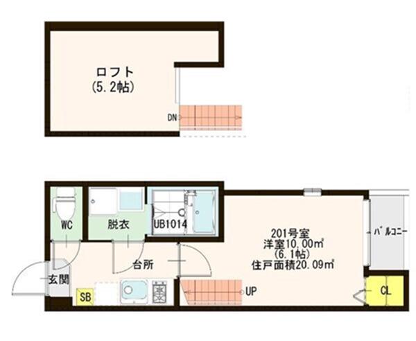 ハーモニーテラス台原(1K/2階)の間取り写真