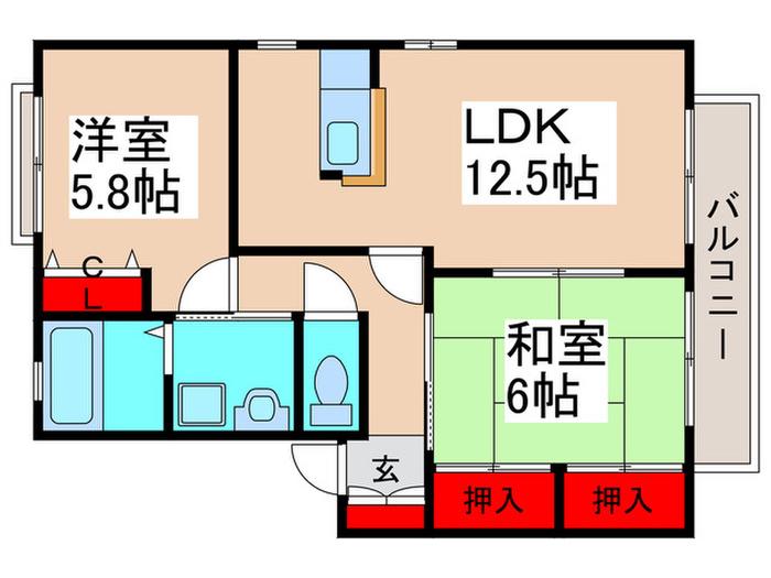 ピアーザ市川(2LDK/2階)の間取り写真