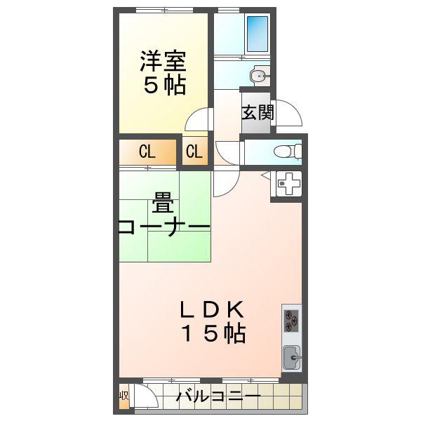 垂水農住団地5号棟(1LDK/3階)の間取り写真