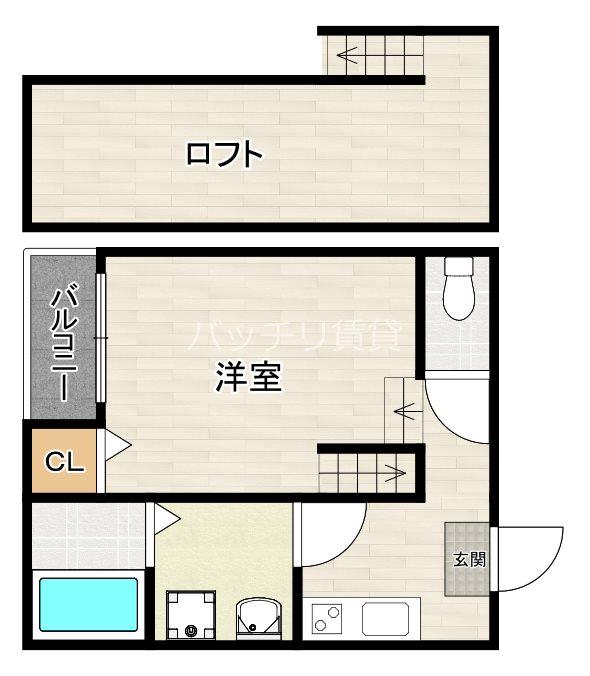 QUONS SUMIYOSHI(1K/2階)の間取り写真