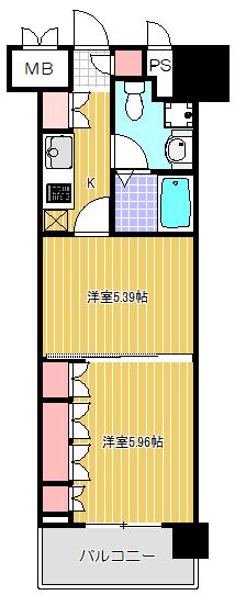 アーレア戸越公園(1DK/6階)の間取り写真
