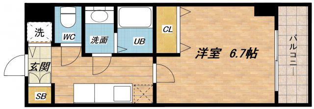 シャルマンフジ大阪城南(1K/7階)の間取り写真