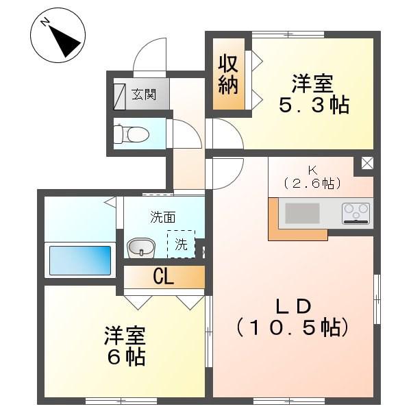 エルメゾンM・K(2LDK/1階)の間取り写真