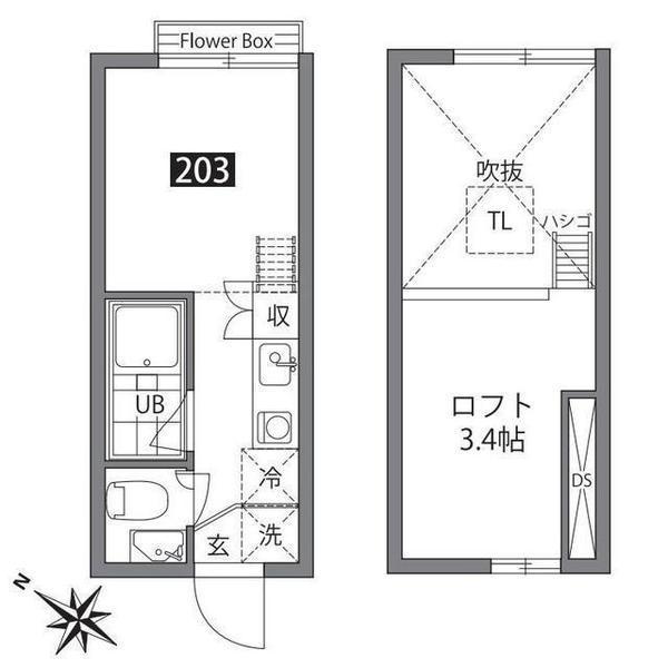 スタイル笹塚 2F(ワンルーム/2階)の間取り写真