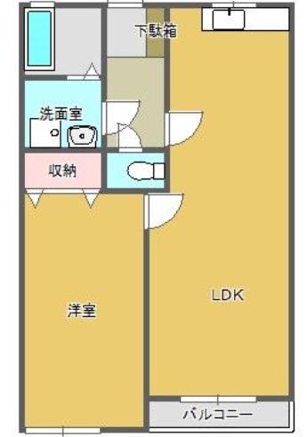 サンライズ上津I(1LDK/1階)の間取り写真