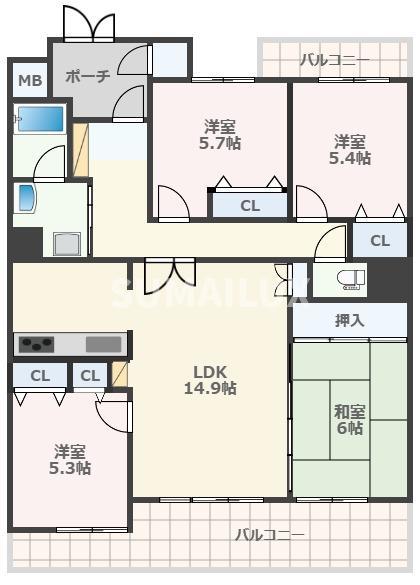 ムライチマンション劇場東(4LDK/2階)の間取り写真