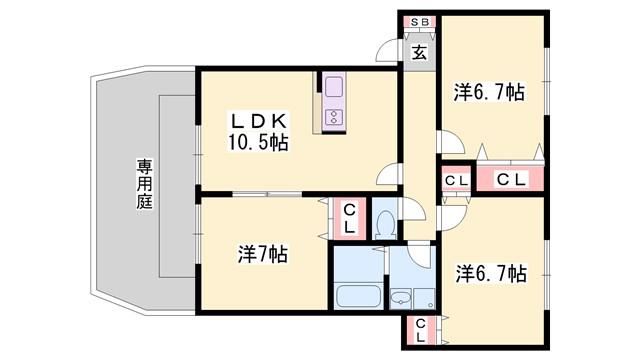ソレイユ細江(3LDK/1階)の間取り写真